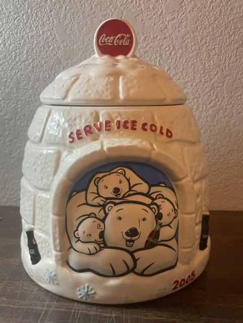 Houston Harvest Coca Cola 2005 Cookie Jar Polar Bear Igloo Snow