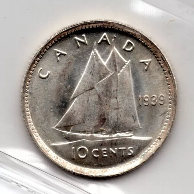 1939 Canada 10 Cents Silver Coin ICCS MS63