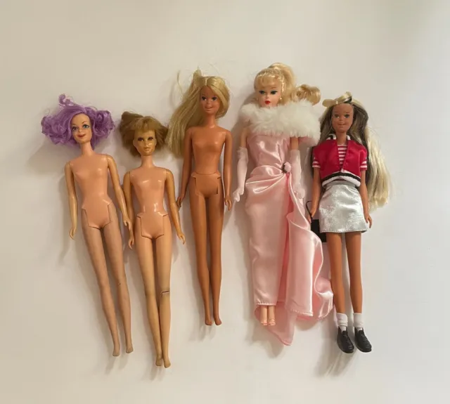 Vintage Lot of 5 Reproduction Fashion Dolls, Barbie, Francie & Skipper
