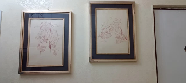 2 Dipinti Opera d'Arte Eugenio Cannistrá SANGUIGNE 30 X 40 ANNO 1976 E GARANZIA