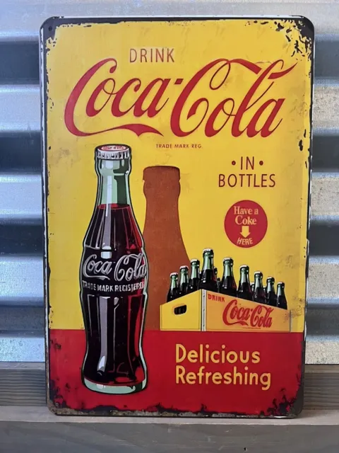 Coca Cola in Bottles 8"x12" Sign Tin Metal Coke DISTRESSED LOOK