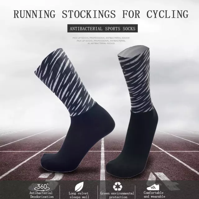 2pairs Printing Socks Anti-slip Women Men Cycling Calf Length Socks (Black) 2