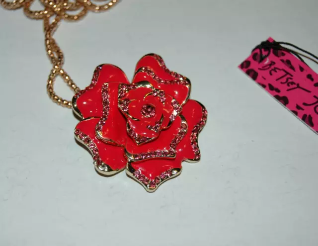 New Betsey Johnson Necklace Blue Floral Flower Rose Nice Jewelry