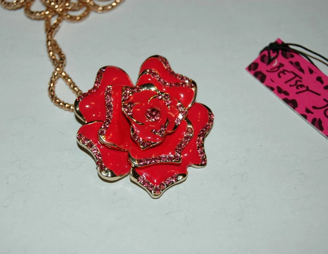 New Betsey Johnson Necklace Blue Floral Flower Rose Nice Jewelry