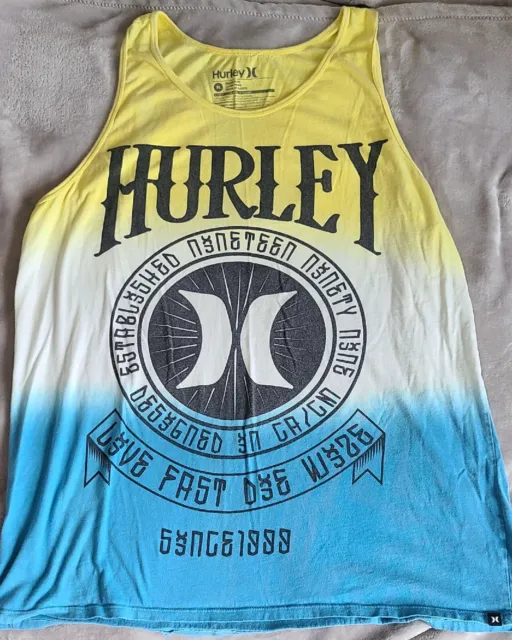 Hurley Premium Fit Adult Yellow, White & Blue 100% Cotton Tank Top Size XL