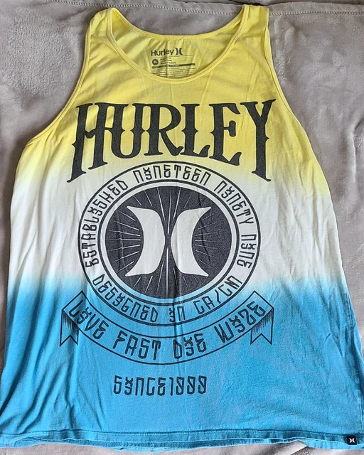 Hurley Premium Fit Adult Yellow, White & Blue 100% Cotton Tank Top Size XL Hurley Premium Fit Adult Yellow, White & Blue 100% Cotton Tank Top Size XL