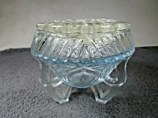 Lovely Vintage Blue Tinted Glass Rose Posy Bowl / Flower Vase With Flower Frog