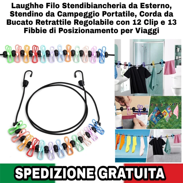 Corda Stendibiancheria Retrattile Con 12 Clip - Portatile Per Viaggi E Campeggio - Foto 6