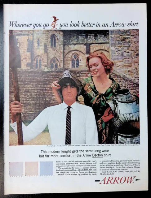 Print Ad 1960's Arrow Shirts Knight Armor Cowgirl Horse Pan American Jet Clipper