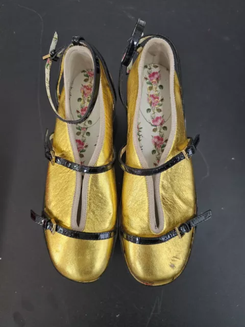 Gucci Hannelore Heels Womens Sz 35.5 Gold Leather Ballerinas w/ Ballet Platforms 3