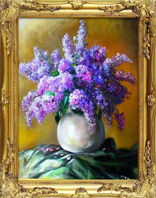 Flores Pintura Al Óleo Pintado a Mano Marco Firmado 47x37cm Mural