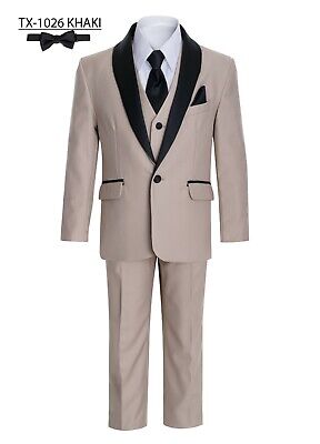Magen Kids Boys SLIM FIT Tuxedo Bridal 7Pcs Set Suit S1-18 Khaki beige 2 Button