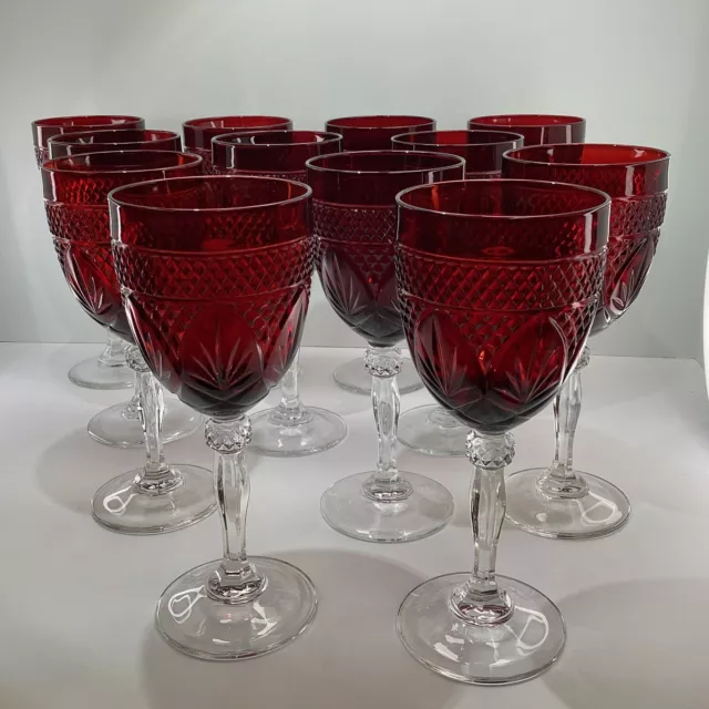 12 vintage cristal d'arques France Durand ruby red “antique” goblets glasses Bar