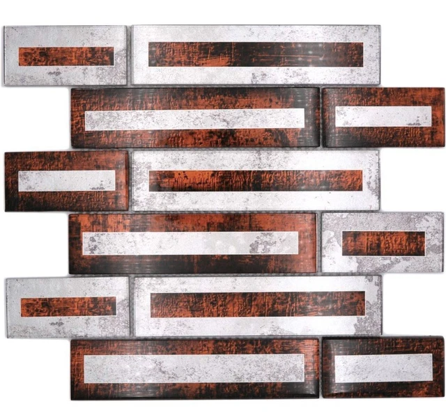 Mosaico de vidrio azulejos de mosaico aspecto 2D marrón plata gris pared sombreada | 10 alfombras
