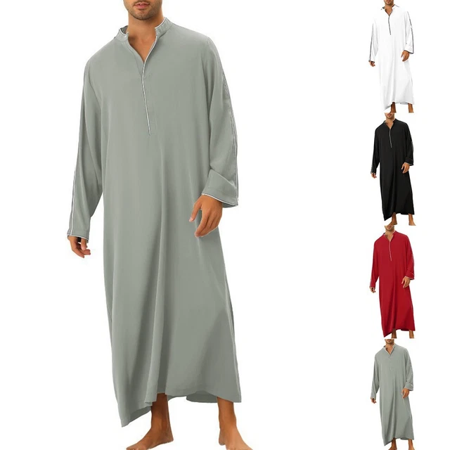 Classico abito arabo da uomo a maniche lunghe Thobe Jubba per abbigliamento musulmano