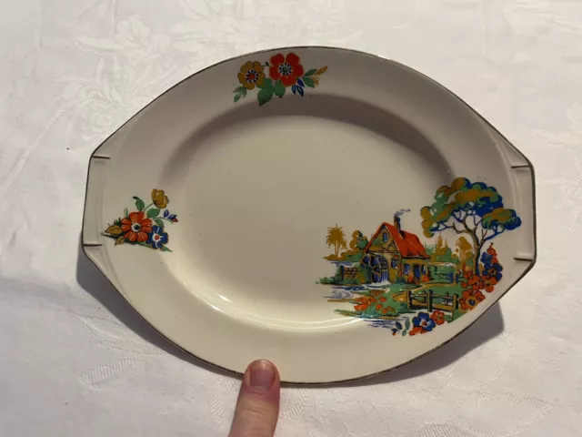 Vintage Alfred Meakin Ivory Sandwich/Cake Tray - Old Cottage And Mill Pattern