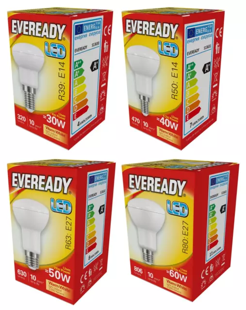 Packs of Eveready LED Spot Reflector Bulbs R39 R50 R63 R80 4w 6.2w 7.8w 10.5w