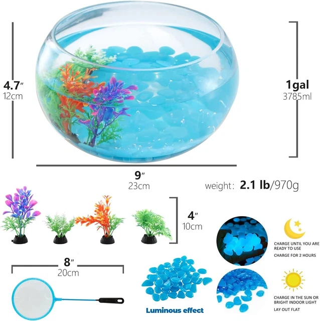 1 Gallon Glass Fish Bowl with Aquarium Decor for Betta & goldfish 4Pcs in 1 Pack