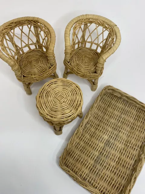 Vintage 4 Piece Lots Of Wicker Doll Or Barbie Furniture