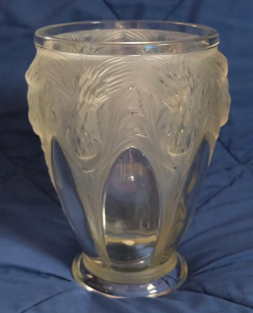 Verlys Art Deco "Thistle" Vase ~ dusty rose frosted and clear