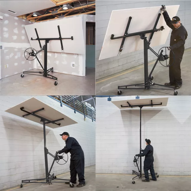 Heavy Duty 11FT Lift Tool Drywall Hoist Caster Lifter Plaster Board Panel Sheet
