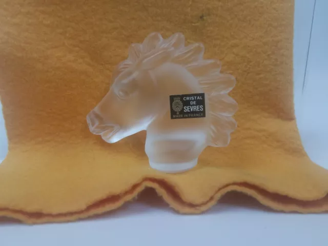 Cristal Sevres France Frosted Crystal Horse Head Figurine Deco with Label