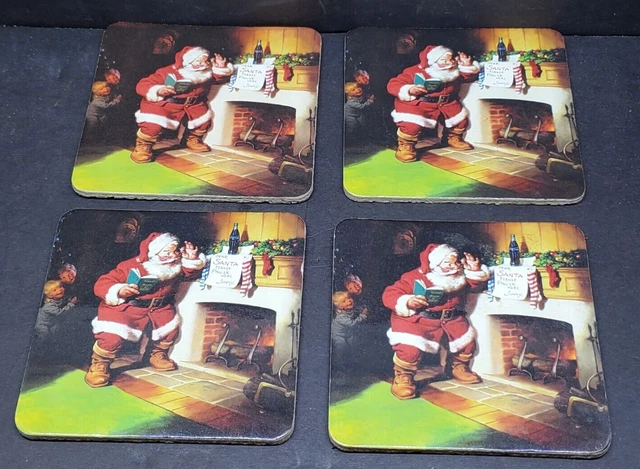 4 Pcs Vintage 2000 Coca-Cola Coasters Santa Claus Christmas Decor Tabletop Bar
