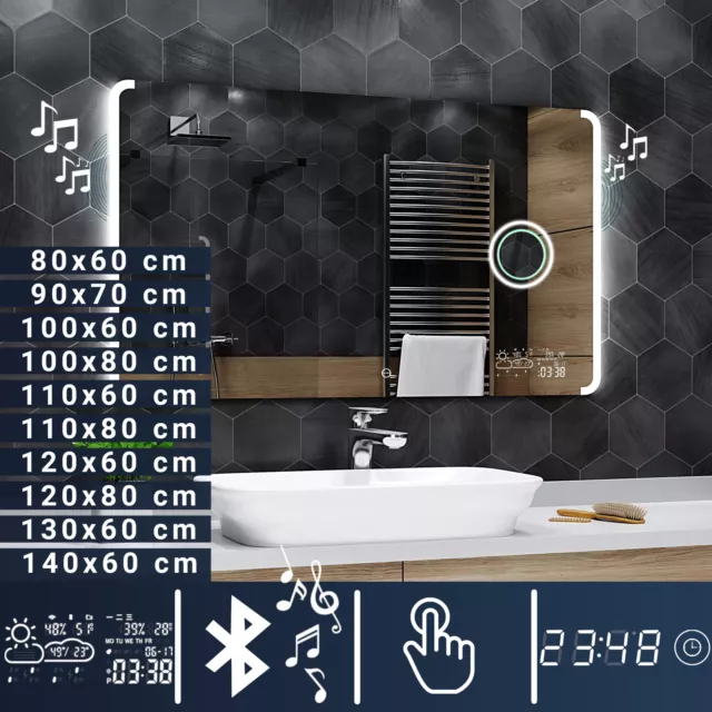 Miroir Salle De Bain Lumineux LED STATION MÉTÉO BLUETOOTH Seattle + TOUCH