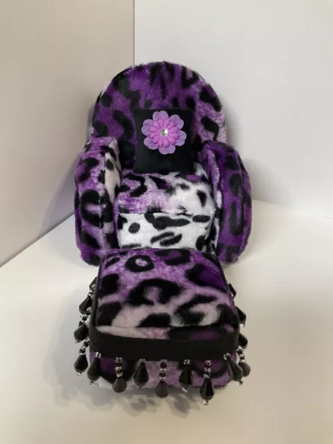 Purple Leopard Print Doll Chair With Ottoman For Monster High & Barbie Dolls Purple Leopard Print Doll Chair With Ottoman For Monster High & Barbie Dolls