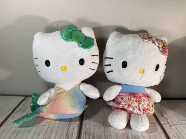 Hello Kitty 7” Plush Stuffed Animal Cat ~ TY Mermaid Kitty & Sanrio ~ Lot of 2