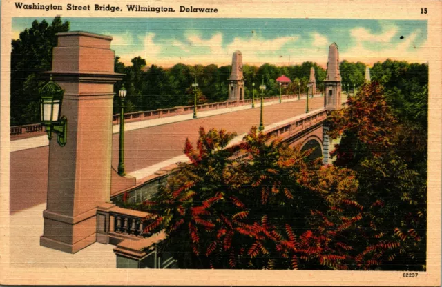 Washington Street Bridge Wilmington Delaware DE UNP Unused Linen Postcard A7