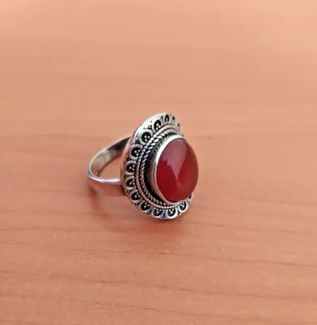 Ancient Vintage Victorian Sterling Silver Ring Natural Carnelian Stone Size 8