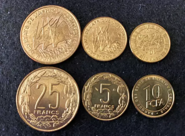 Central African St. 3 Coins Set 5, 10, 25 Francs UNC World Coins