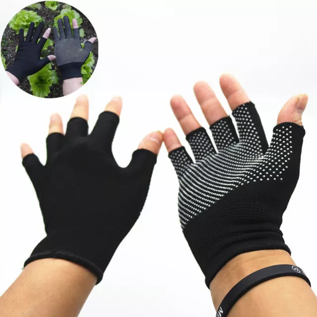 Mens Fingerless Horse Riding Black Work Gloves Magic Gripper Gloves Thermal