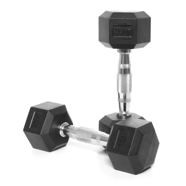 Hex Dumbbells Rubber Encased Cast Iron Home Weights Gym Fitness Sports 2