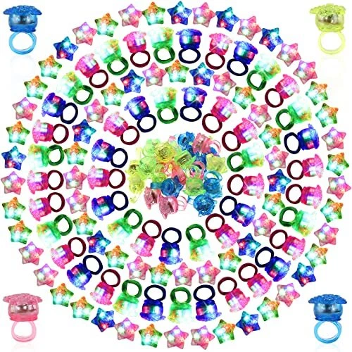 Sratte 100 Pcs Flashing LED Lights up Rings Star Shaped Glow in The Dark Party