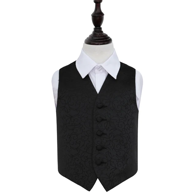 DQT Woven Swirl Patterned Black Page Boys Wedding Waistcoat 2-14 Years