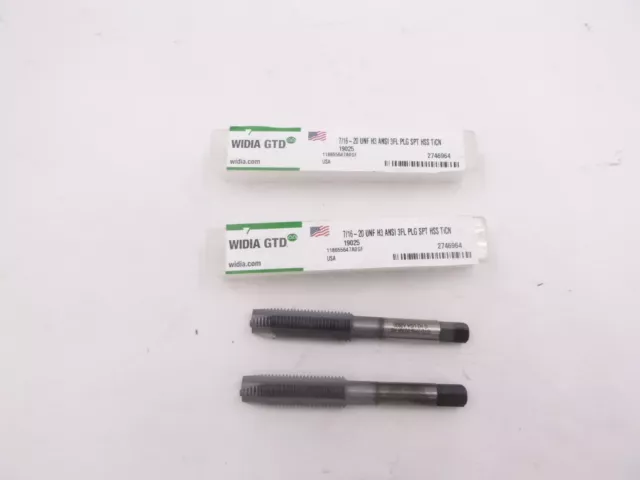 2 Pack Widia Gtd  Spiral Point Tap 7/16"-20 Plug Metric Fine 3 Flutes, Ticn