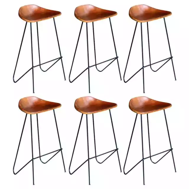 Chaises de bar 6 pcs Marron Cuir véritable V3F7