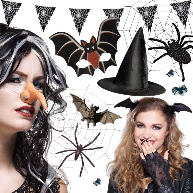 HEXE + FLEDERMAUS + SPINNE - Verkleidung Kostüme Accessoires Party Karneval Deko