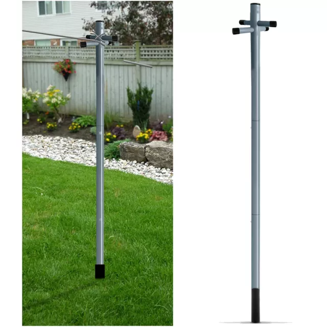 2.4m Galvanised Heavy Duty Clothes Washing Line Post Pole With Socket
