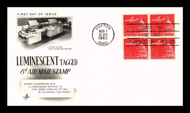Dr Jim Stamps Us Cover Air Mail 8C Luminescent Tagged Fdc Block Artcraft