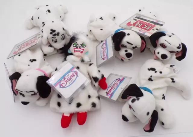 6 Disney Store Mini Bean Bag 8" 101 Dalmatians Cruella Lucky Penny Jewel