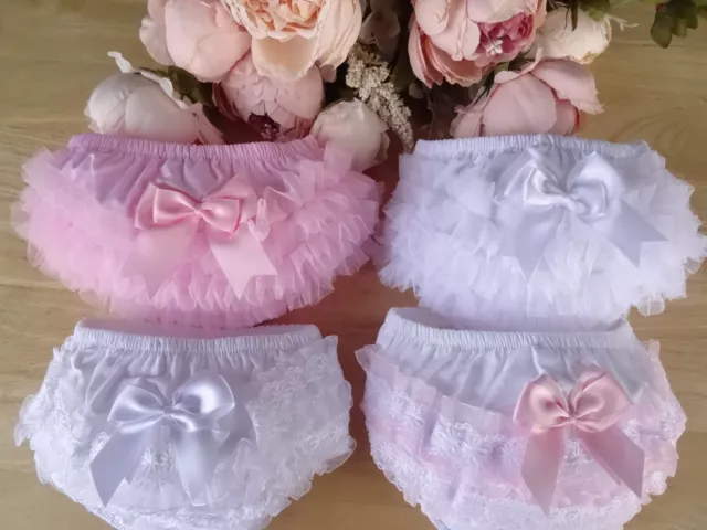 Baby Lace Frilly Knickers Girls Panties Cotton Christening Occasion Up To 18mths