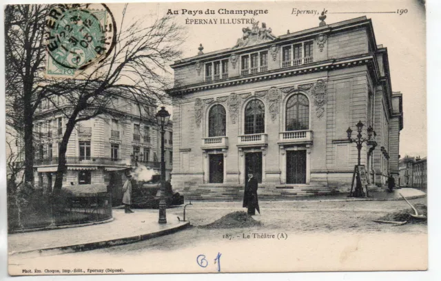 EPERNAY - Marne - CPA 51 - tramway CBR - train tram devant le theatre