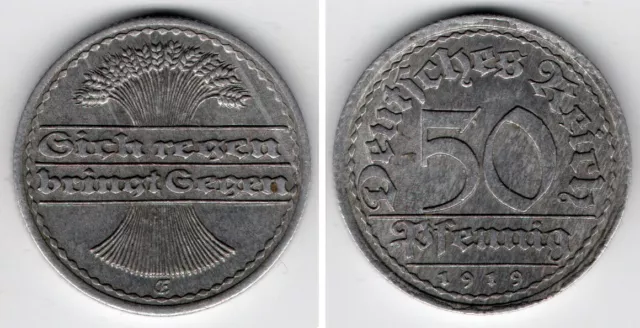 Weimarer Republik 50 Pfennig 1919 E