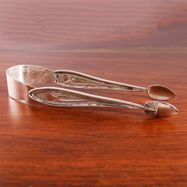 CHA, LIEGNITZ 18THC GERMAN .812 SILVER  SUGAR or ICE TONGS ACORN BOWLS, SHIELDS