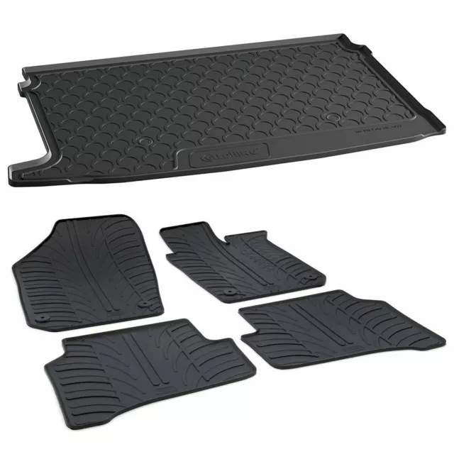 Gledring Fitted Black Rubber Boot Liner & Floor Mats Set for VW Polo Mk.5 09-17