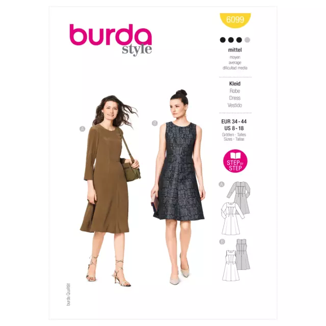 Burda Style NÄHEN PATERN 6099 Misses Kleider Größen 8,10,12,14,16,18