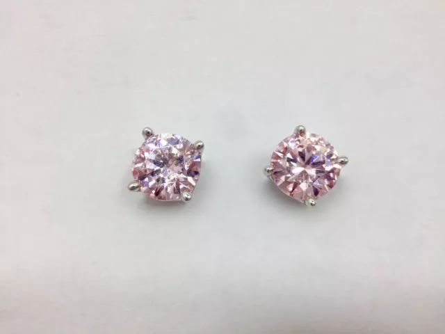 1ct Round Brilliant Pink Cz Solitaire Stud Earrings Sterling Silver 925 FMGE